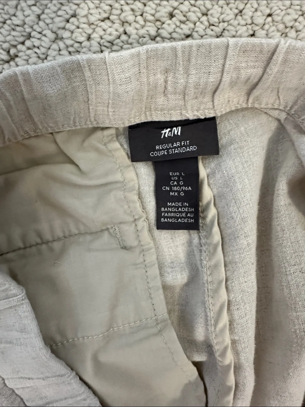 H&M Men's Drawstring Linen-Blend Pants in Light Cream